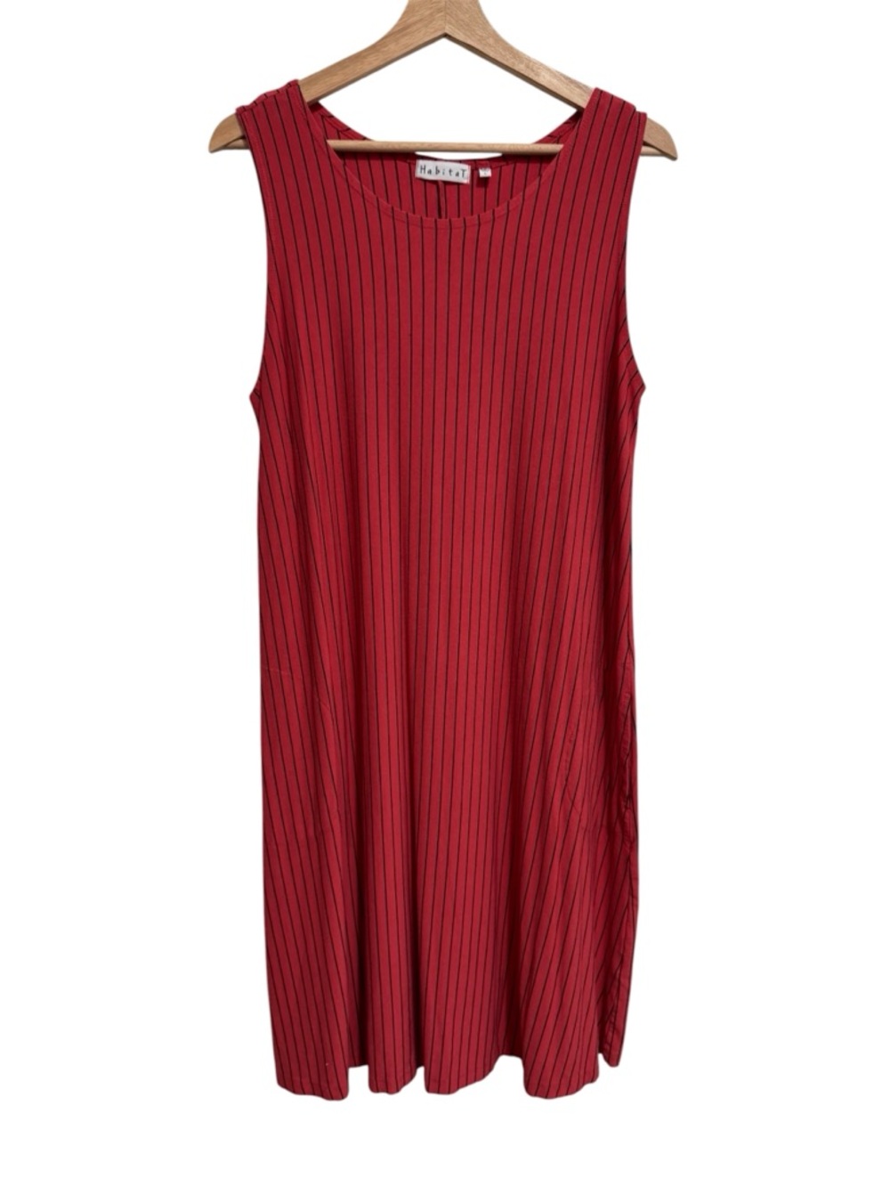 Habitat Round Neck Sleeveless Stretch Jersey Knit Striped Dress Women Large Pock